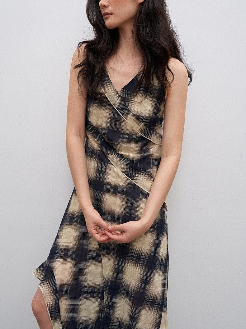 サイドフリルスリットチェックワンピース