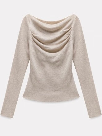 ウール混オフショルドレープトップス