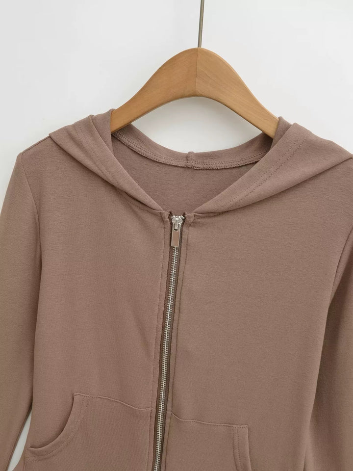 ベーシックソリッドカラージップアップパーカー