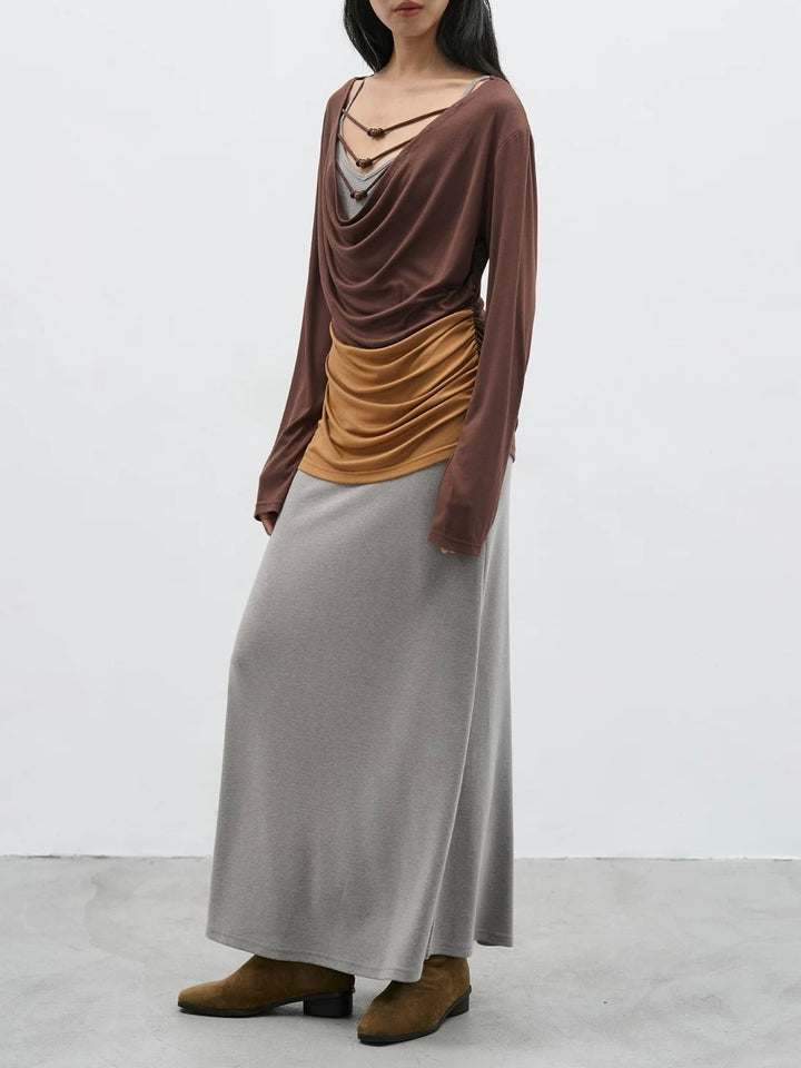 レイヤードビーズドレープカットソー