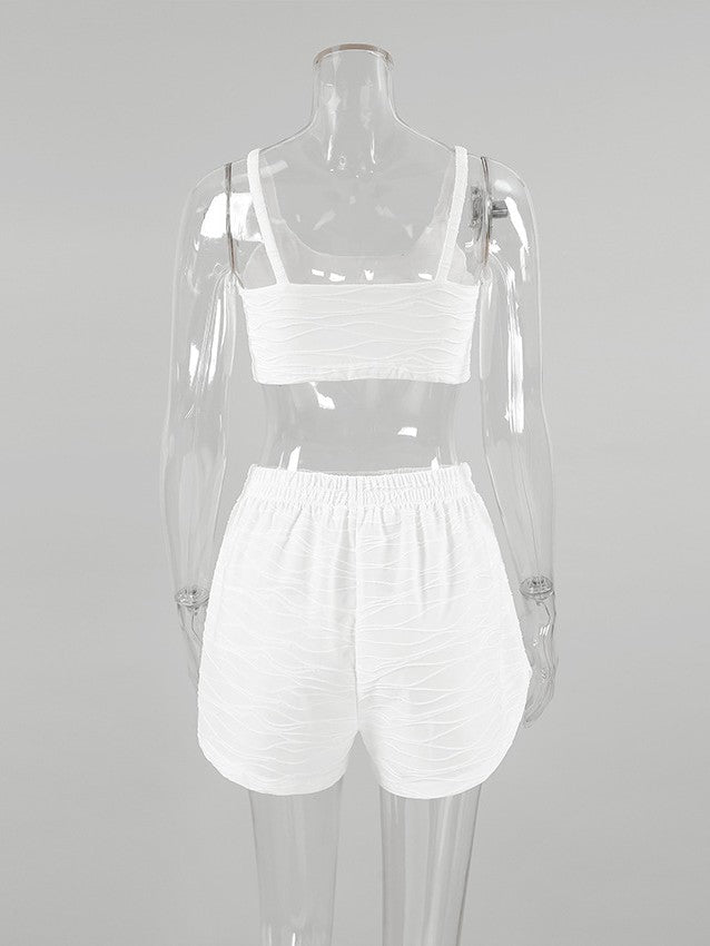 ウェーブテクスチャーブラトップショーツセットアップ