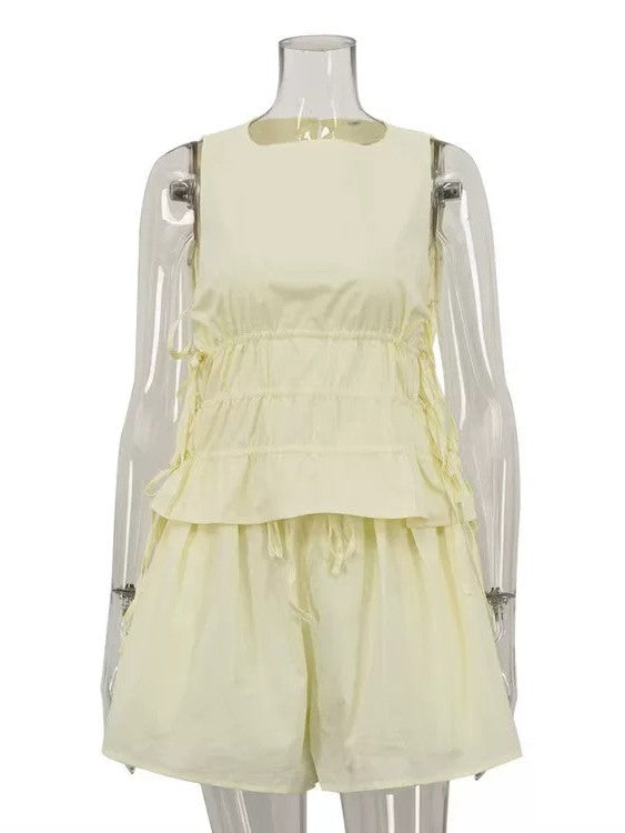 ハーフギャザータンクトップショートパンツセット