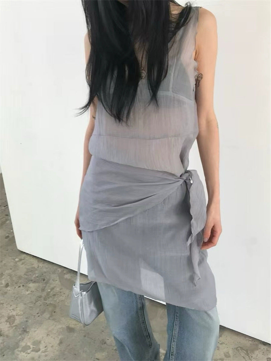 スカーフ付きテクスチャーワンピース