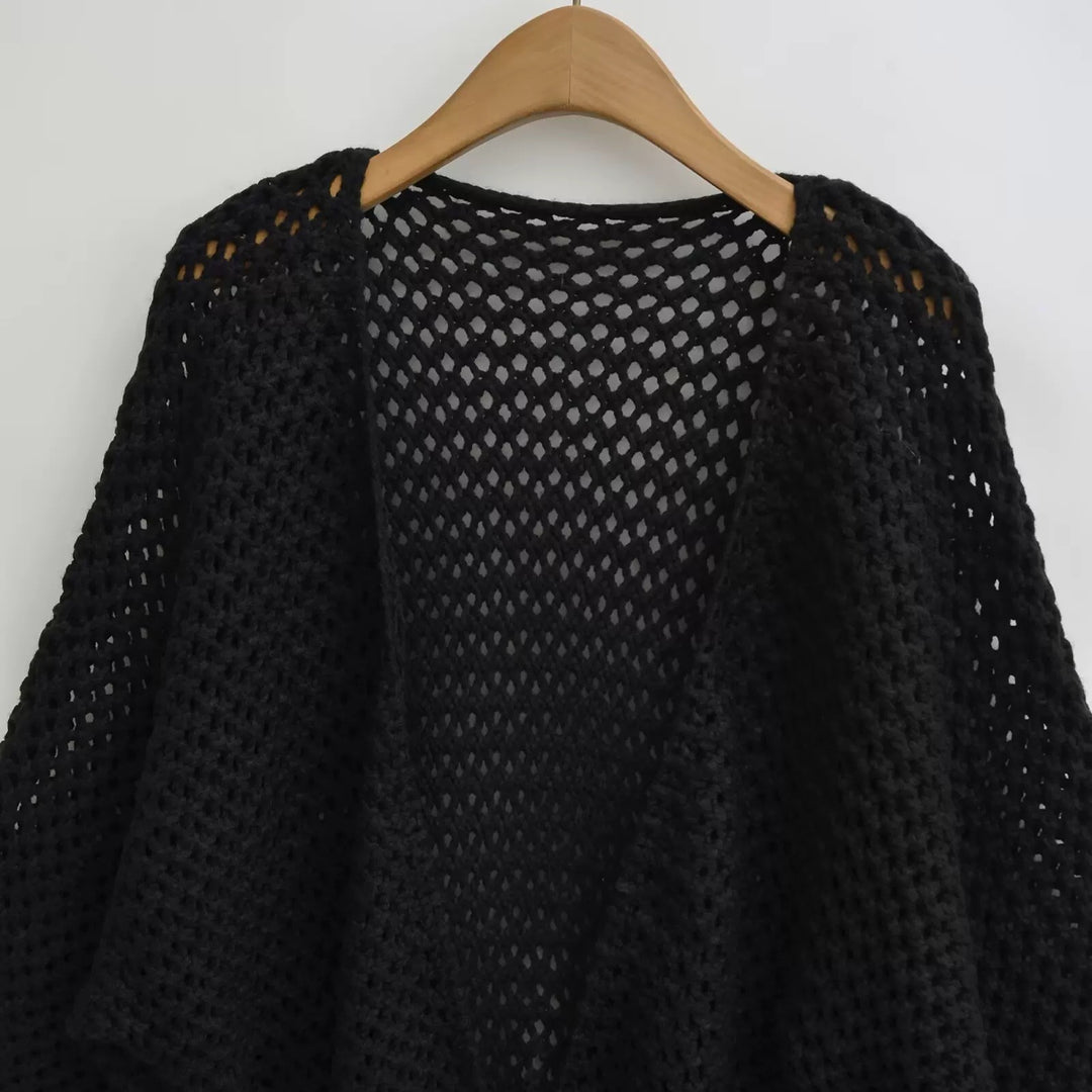 メッシュニットソリッドカラーラップカーディガン