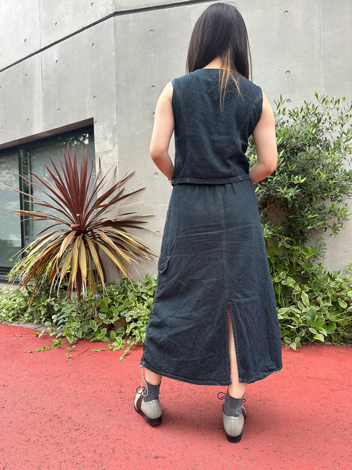ノンウォッシュデニムベストスカートセット
