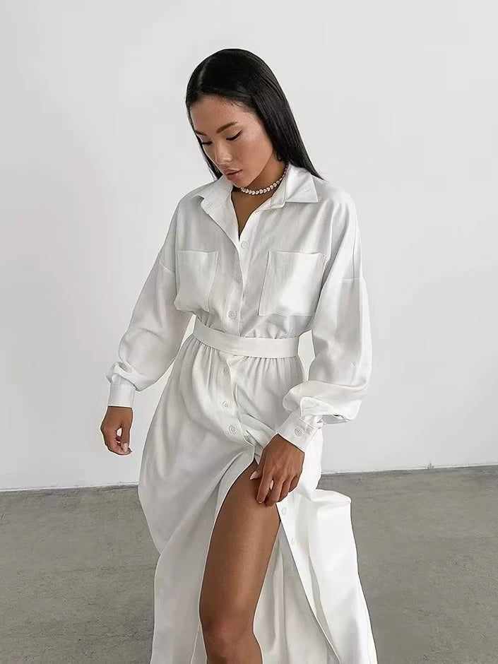 フロントスリットシャツマキシワンピース