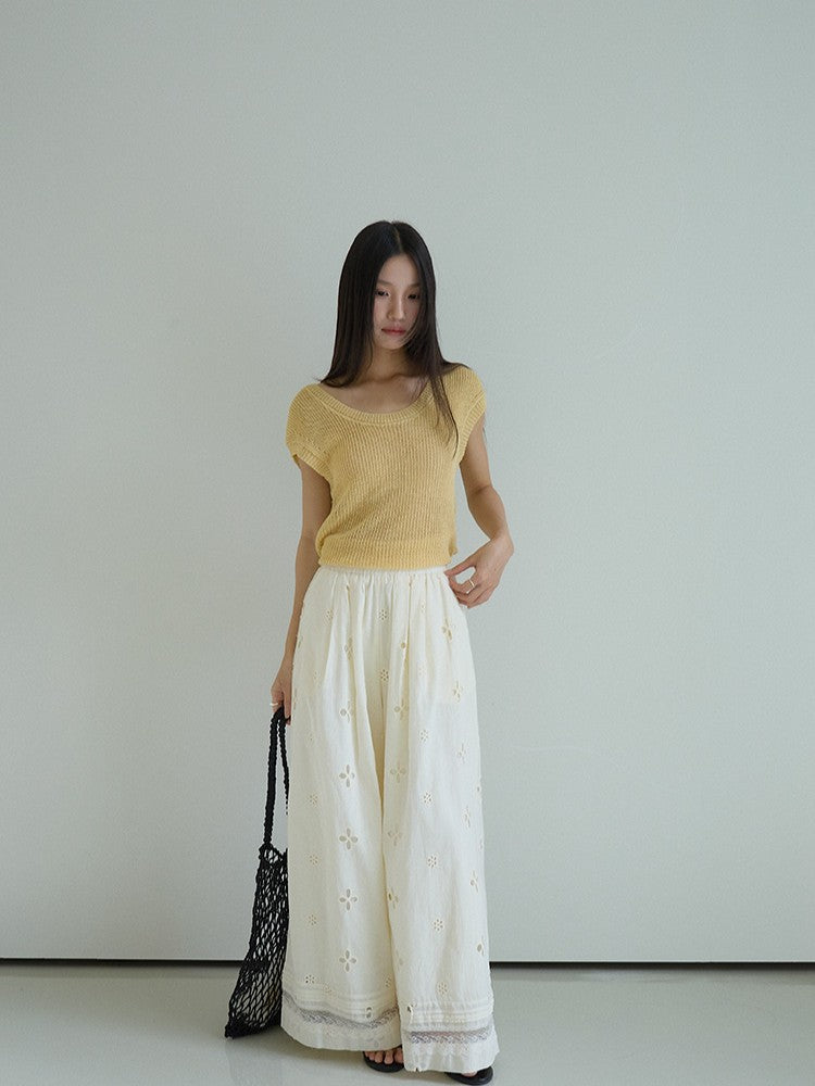 シアーサマーニットリボン付きトップス