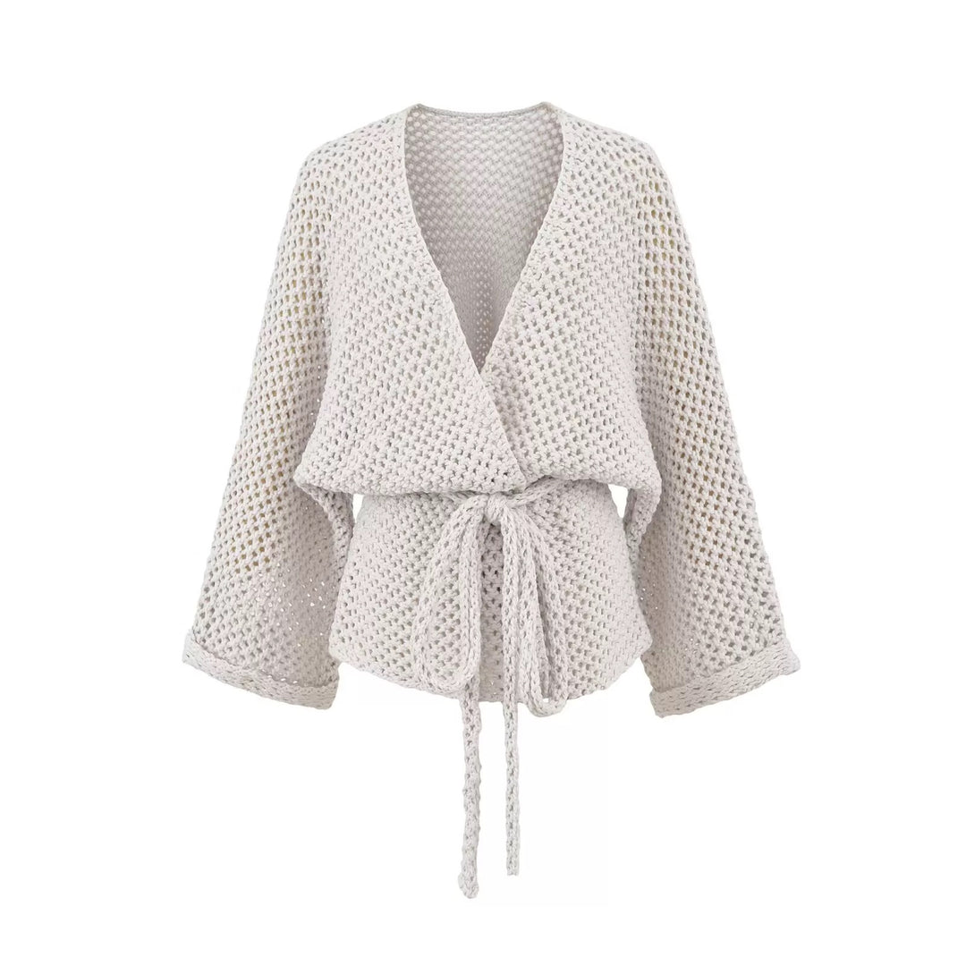 メッシュニットソリッドカラーラップカーディガン