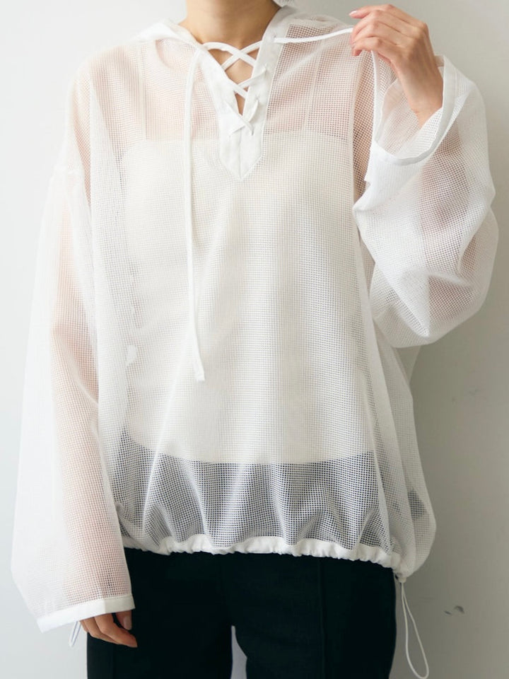 【 Select 】メッシュカットソーフーディープルオーバー