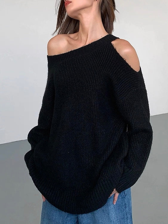 アシンメトリーオフショルダーロングセーター