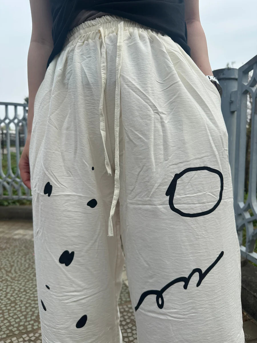 【アウトレット】(即納) ニュアンスアートプリントワイドパンツ