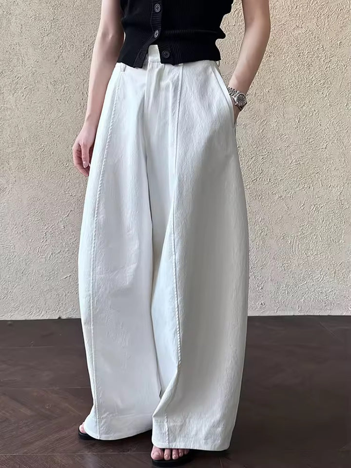 コットンブレンドバレルレッグパンツ