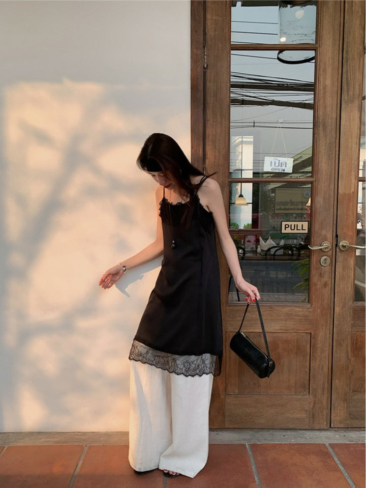 サテンレースワンピース