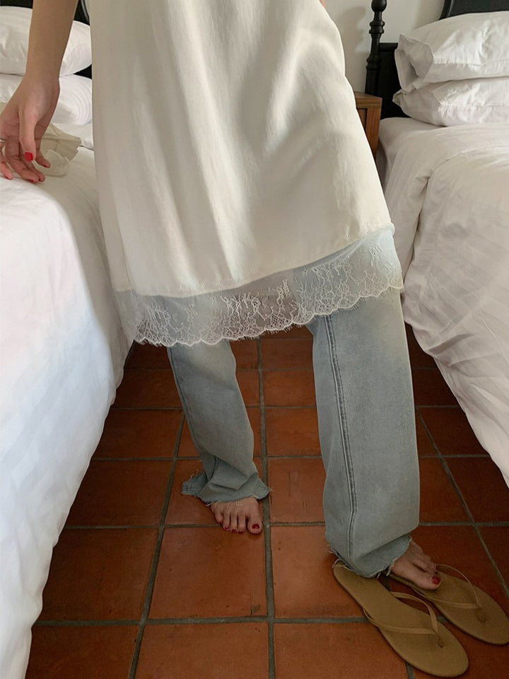 サテンレースワンピース