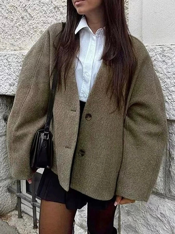 ノーカラーウールライクジャケット