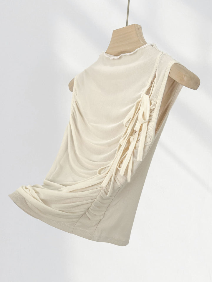 ドレープギャザーリボンチュールタンクトップ