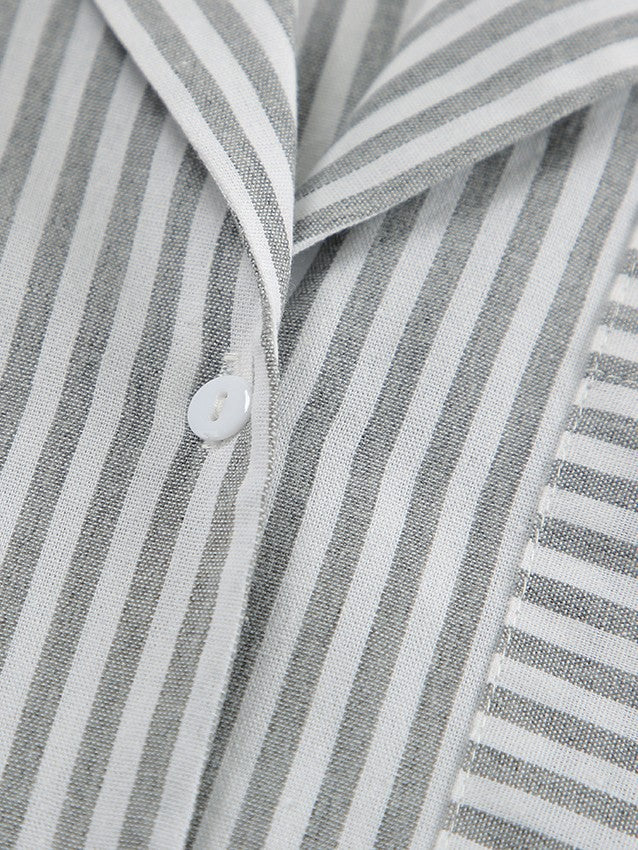 ストライプ長袖シャツダブルウエストパンツセット