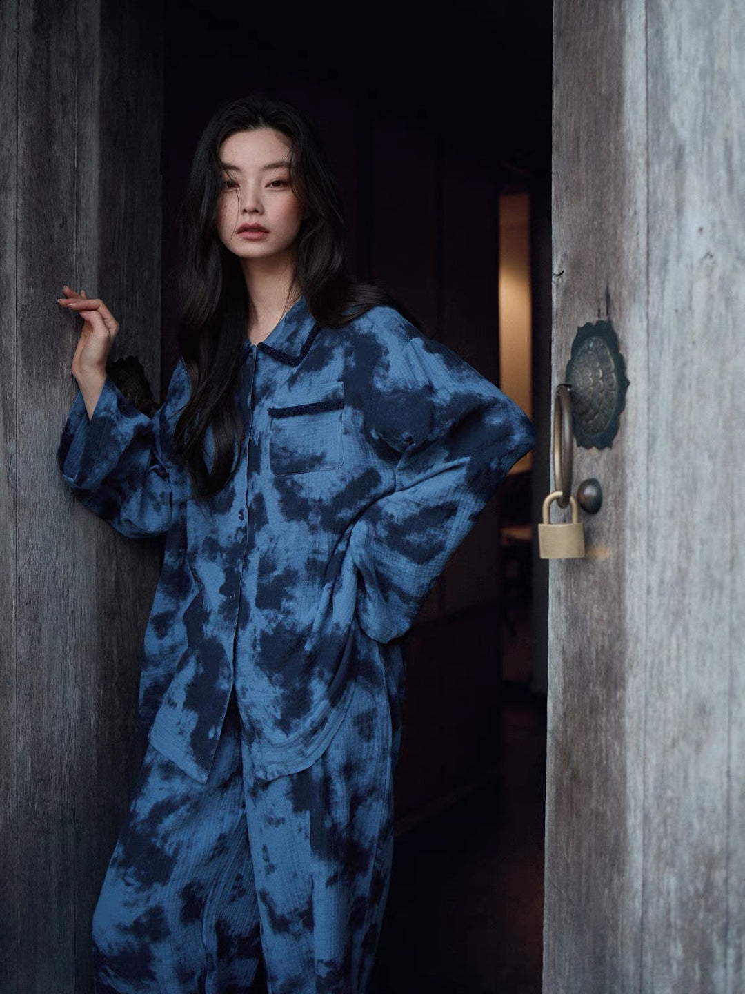 【wabi sabi】ニュアンスタイダイブルーコットンセットアップ