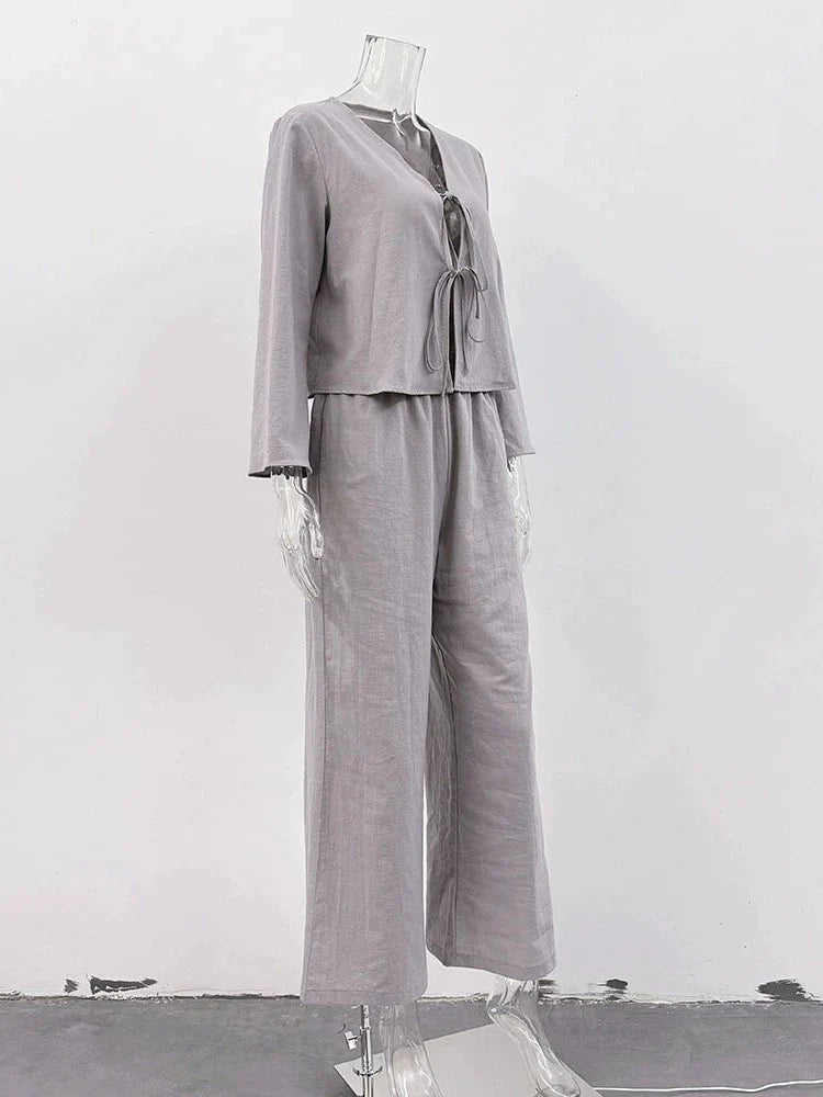 【アウトレット】(即納) コットンレースアップルーズパンツセット