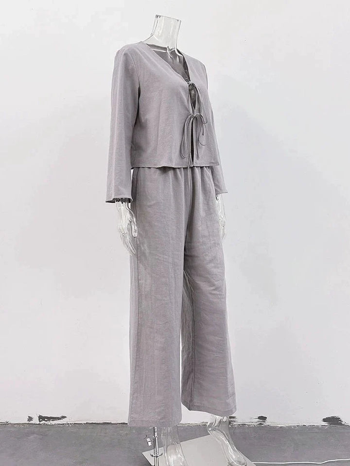 【アウトレット】(即納) コットンレースアップルーズパンツセット