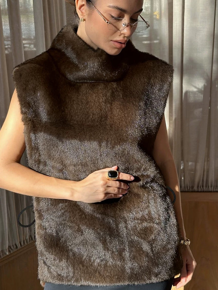 エコファー ハイネックノースリーブベスト