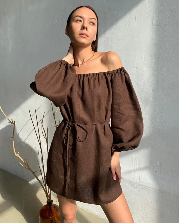 バルーンスリーブオフショルミニワンピース