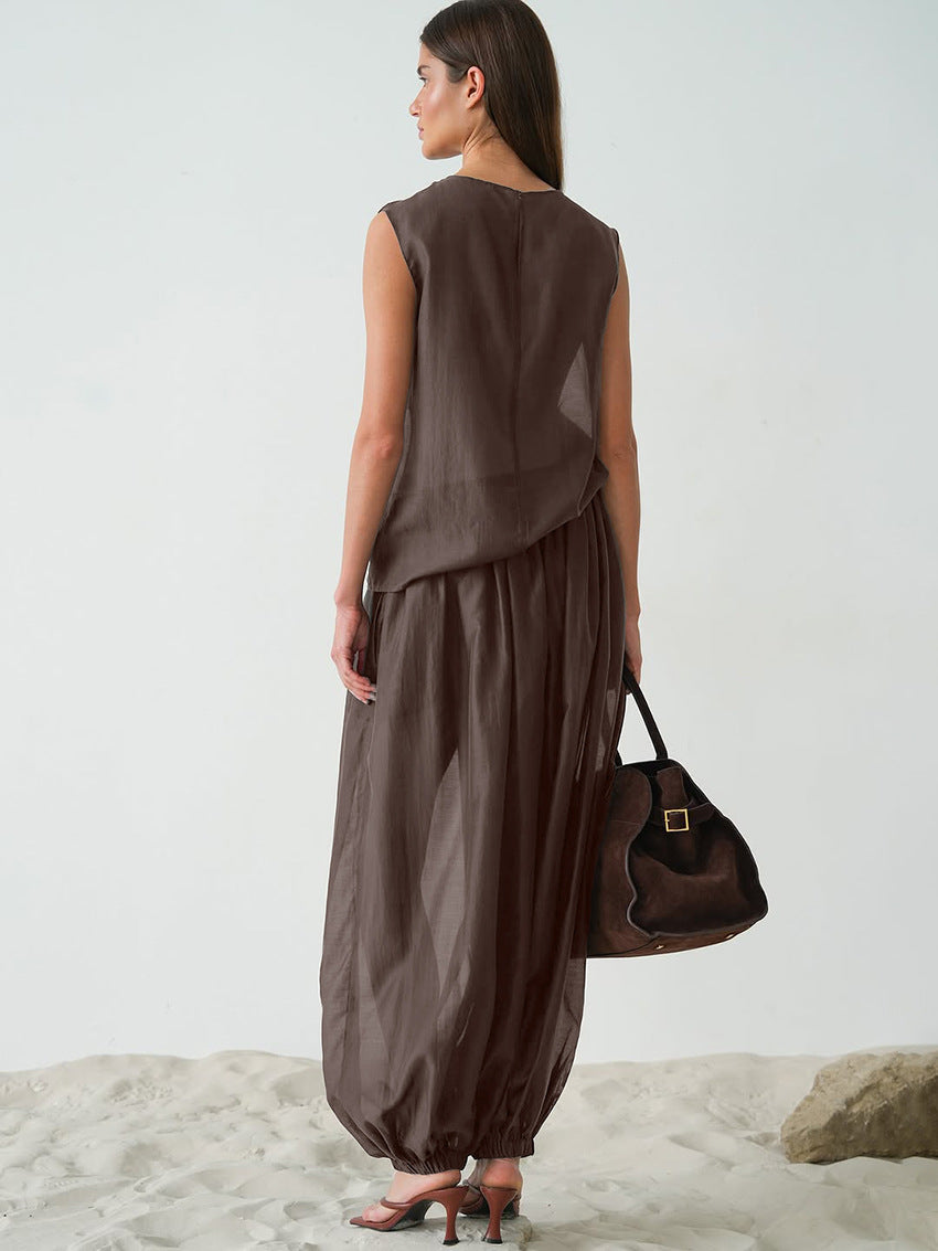 シアースリーブレストップルーズバルーンパンツセット