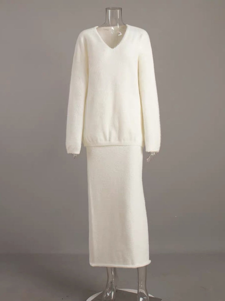 シャギーニットルーズセータースカートセット