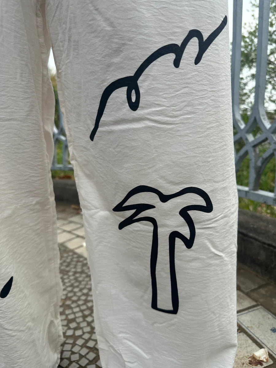 【アウトレット】(即納) ニュアンスアートプリントワイドパンツ