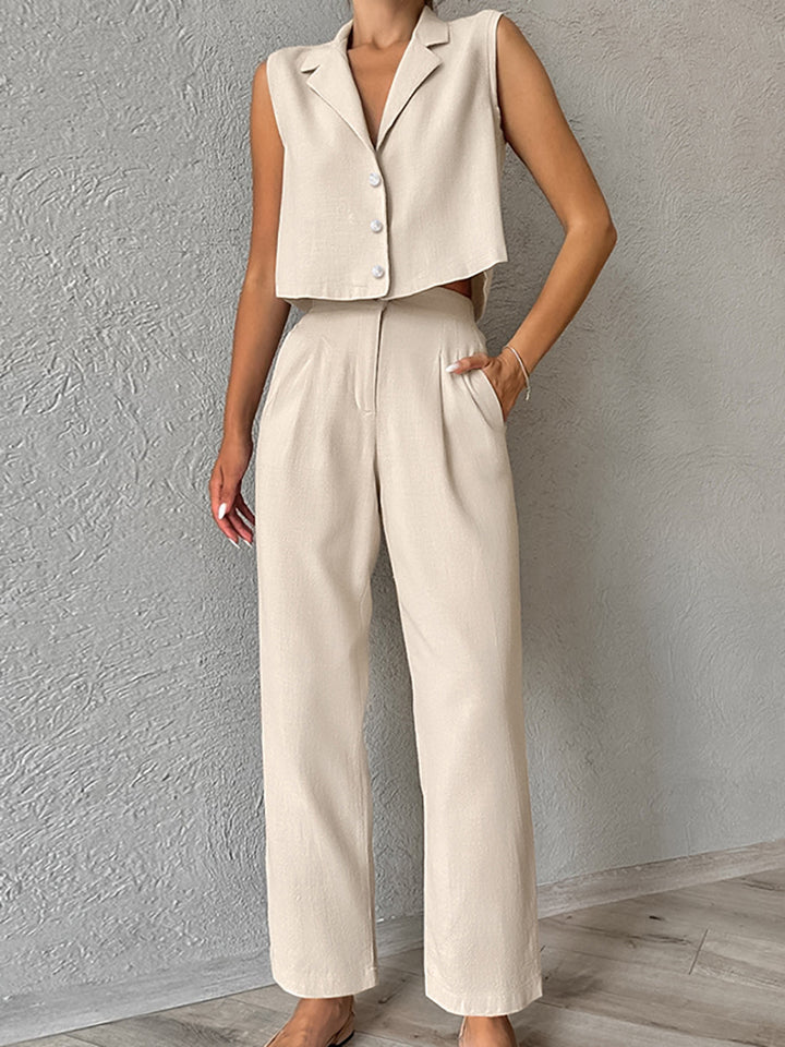 コットンリネンテーラードベストパンツセット