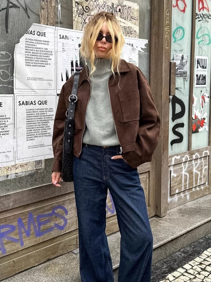 フェイクスエードジップアップブルゾン