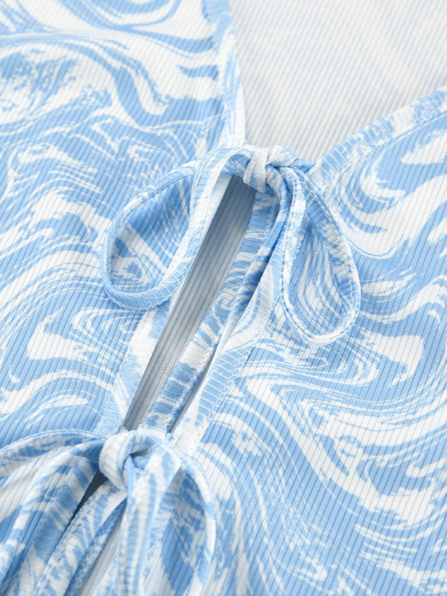 マーブルリブレースアップパンツセットアップ