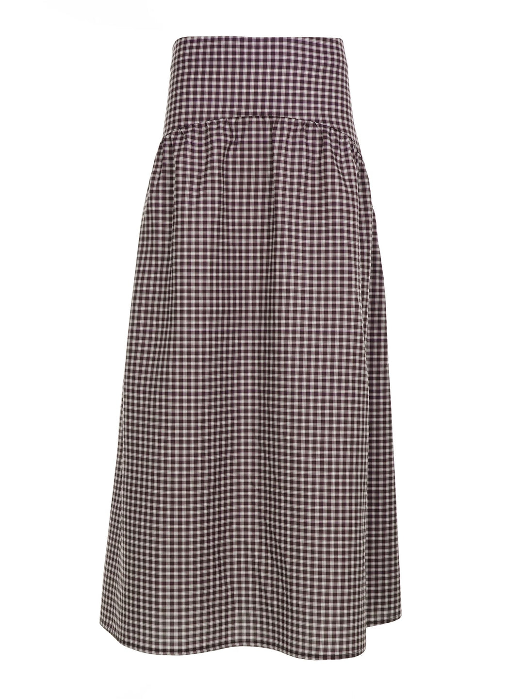 ギンガムチェックヨーク切り替えロングスカート