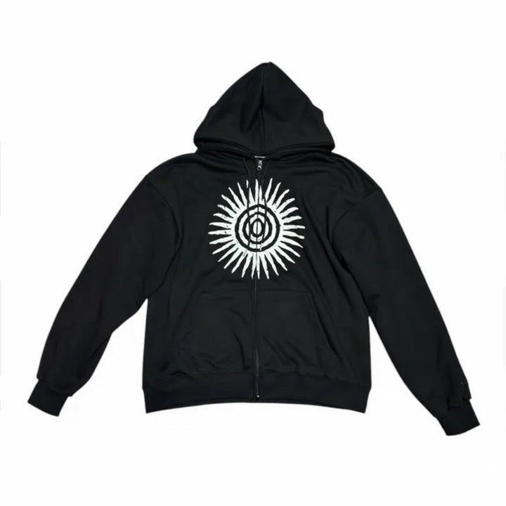 Sun Symbol プリントジップアップフーディー