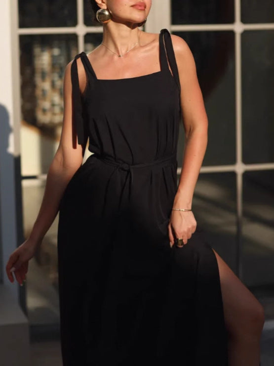 ショルダーウエストリボンスリットワンピース