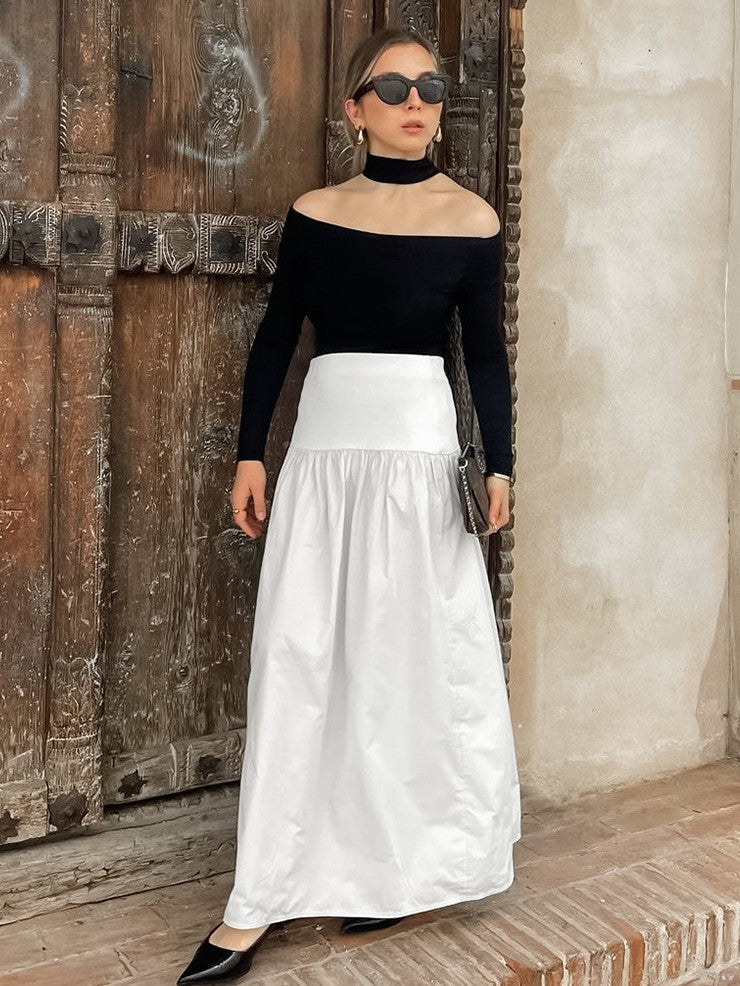 ウエスト切り替えフレアロングスカート