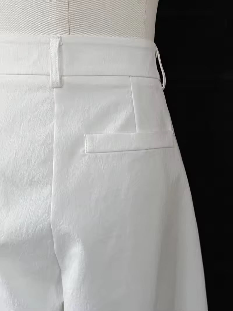 コットンブレンドバレルレッグパンツ