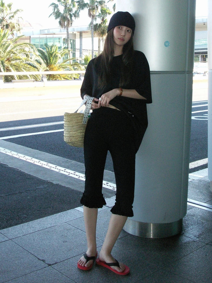 フリルディテールレギンスカプリパンツ