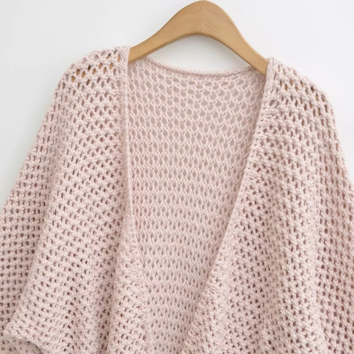 メッシュニットソリッドカラーラップカーディガン