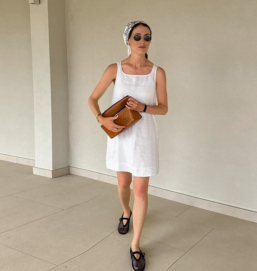 ナチュラルコットンスリーブレスワンピース