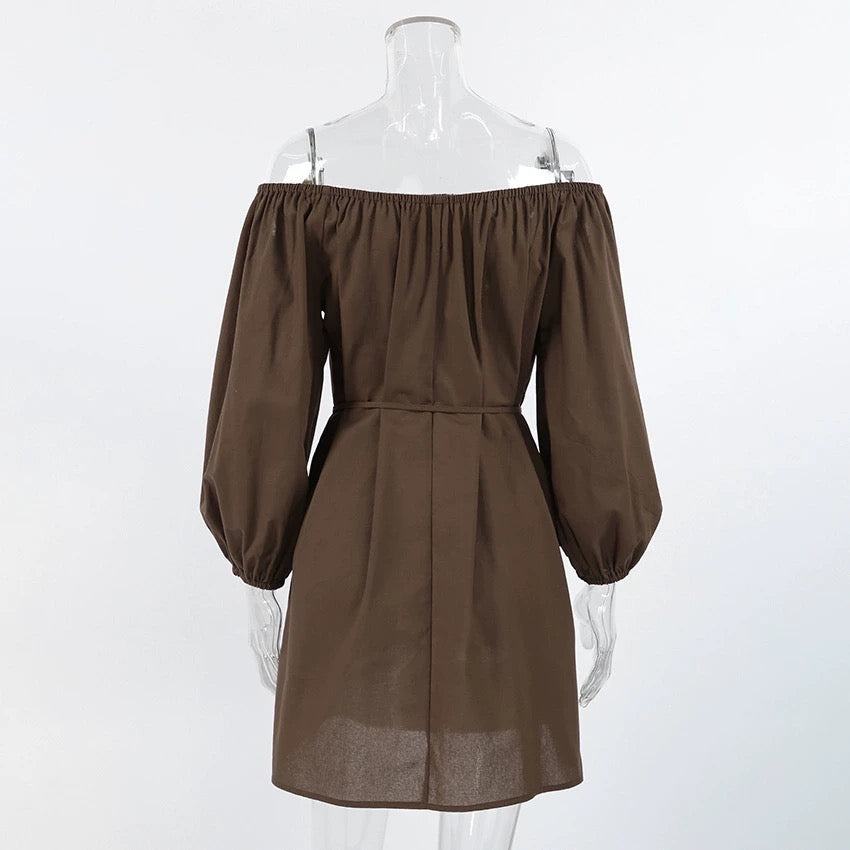 バルーンスリーブオフショルミニワンピース