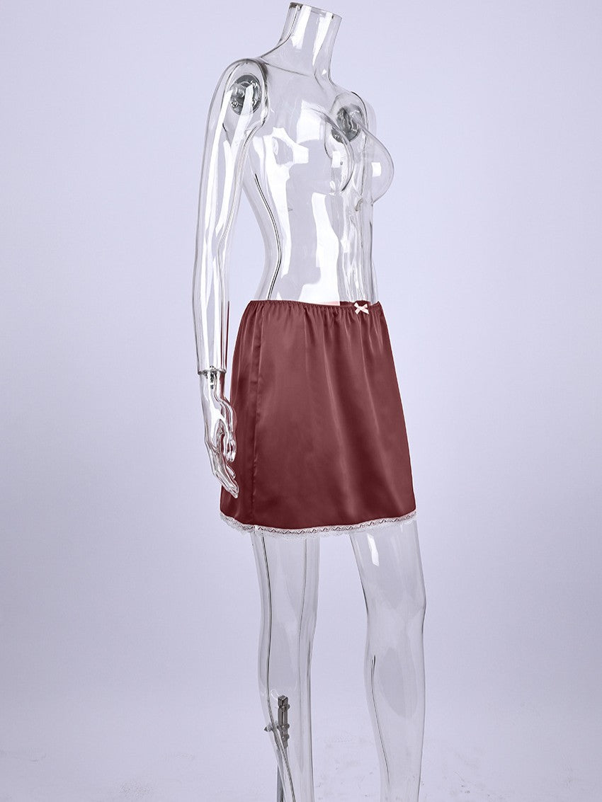 サテンレースミニスカート