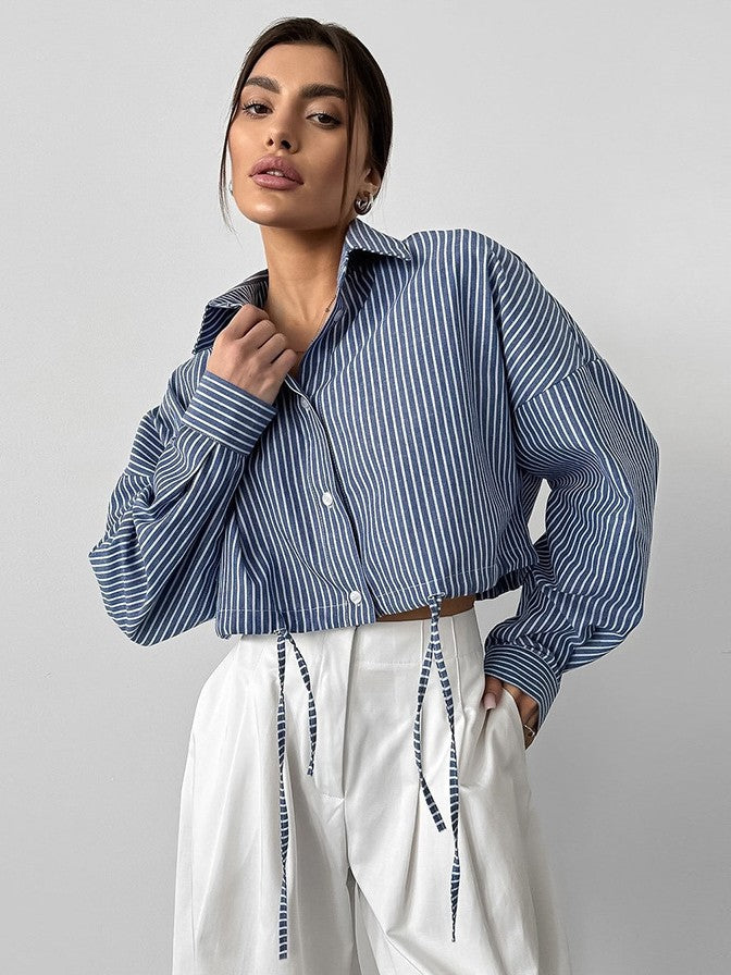 ストライプクロップドシャツ