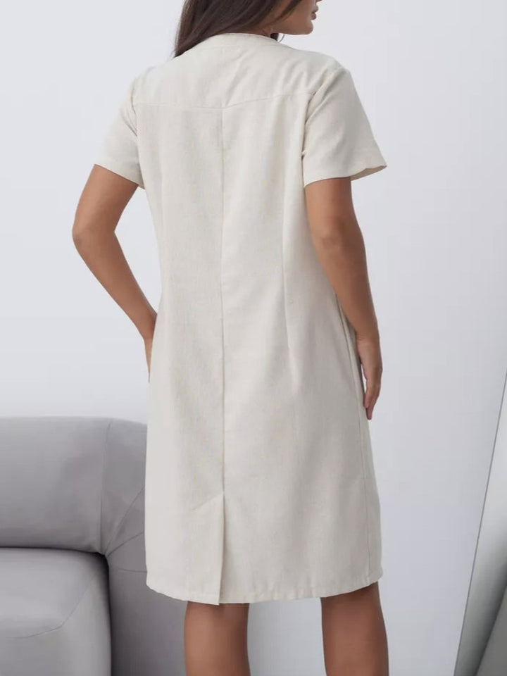 リネンブレンドキーネックチュニックワンピース