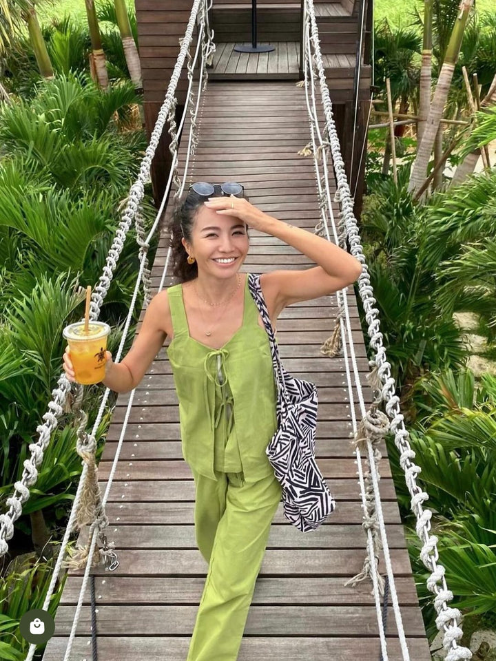 グリーンフロントリボントップパンツセットアップ