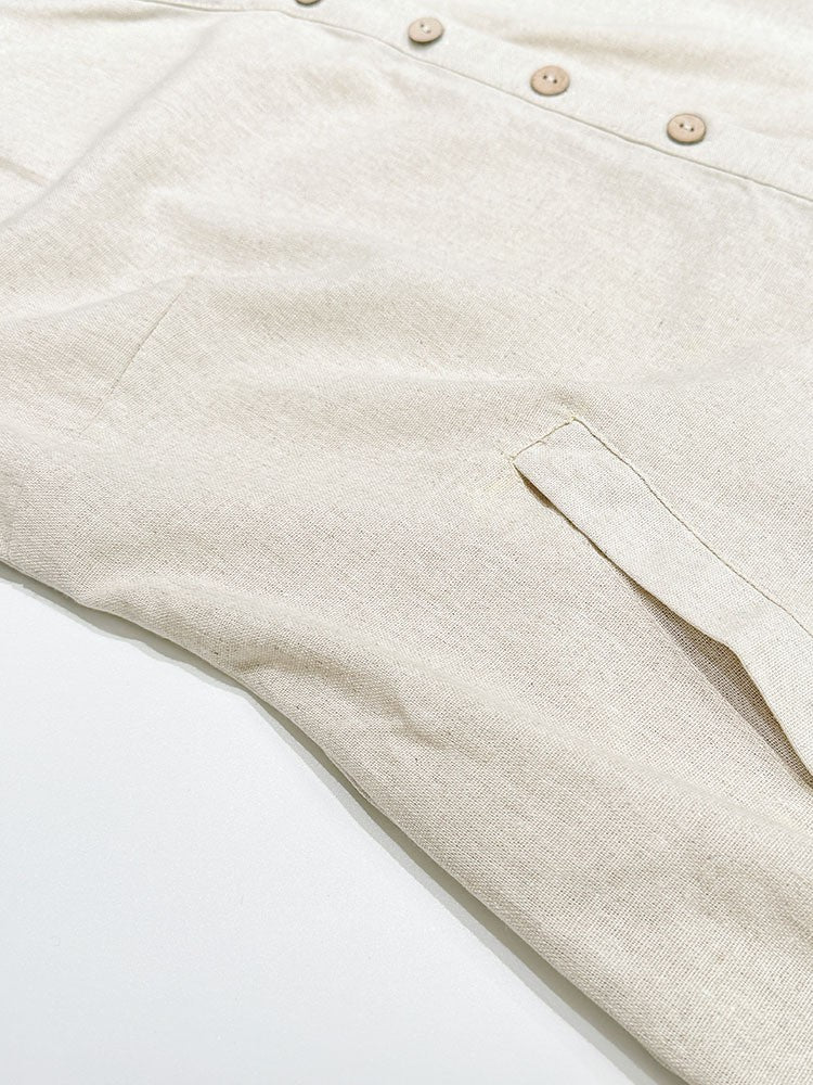 リネンブレンドキーネックチュニックワンピース