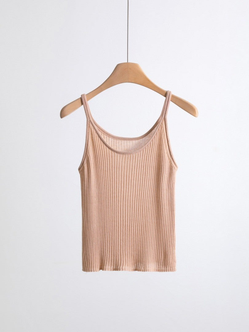 リネンブレンドUネックリブタンクトップ（パステル）