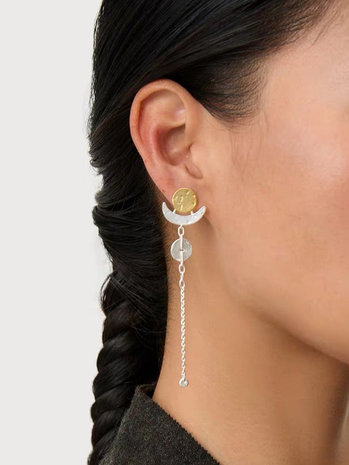 Moonデザインアシンメトリーチェーンピアス