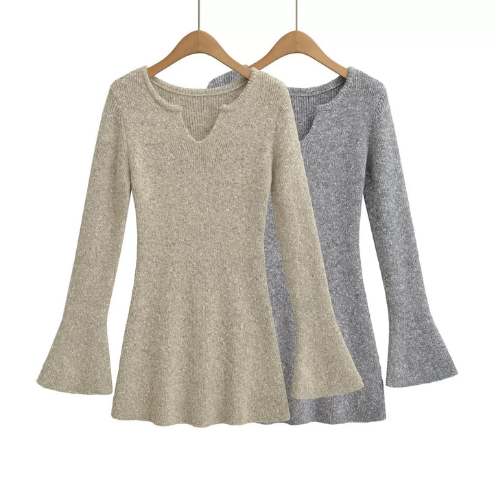 フレアスリーブメランジニットミニワンピース