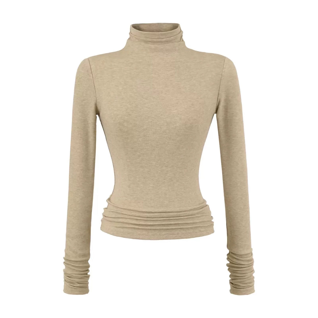 ベーシックソリッドカラータートルネックトップス